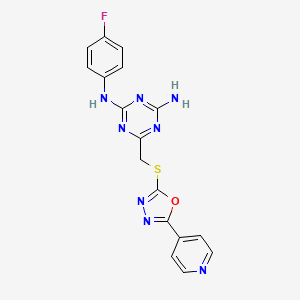 molecular formula C17H13FN8OS B4084196 N-(4-fluorophenyl)-6-({[5-(4-pyridinyl)-1,3,4-oxadiazol-2-yl]thio}methyl)-1,3,5-triazine-2,4-diamine 