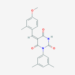 molecular formula C21H20N2O4 B408454 (5E)-1-(3,5-dimethylphenyl)-5-(4-methoxy-2-methylbenzylidene)pyrimidine-2,4,6(1H,3H,5H)-trione 
