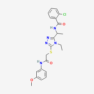 molecular formula C22H24ClN5O3S B4084548 2-chloro-N-{1-[4-ethyl-5-({2-[(3-methoxyphenyl)amino]-2-oxoethyl}sulfanyl)-4H-1,2,4-triazol-3-yl]ethyl}benzamide 
