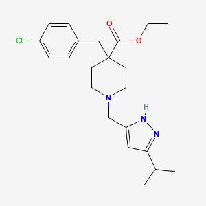 molecular formula C22H30ClN3O2 B4084880 ethyl 4-[(4-chlorophenyl)methyl]-1-[(3-propan-2-yl-1H-pyrazol-5-yl)methyl]piperidine-4-carboxylate 