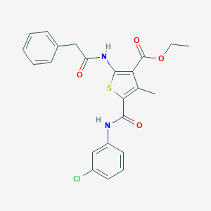 molecular formula C23H21ClN2O4S B408489 Ethyl 5-[(3-chloroanilino)carbonyl]-4-methyl-2-[(phenylacetyl)amino]-3-thiophenecarboxylate 