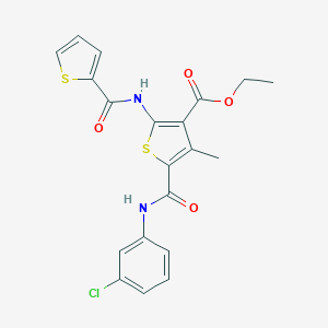 molecular formula C20H17ClN2O4S2 B408494 Ethyl 5-[(3-chloroanilino)carbonyl]-4-methyl-2-[(2-thienylcarbonyl)amino]-3-thiophenecarboxylate 