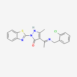molecular formula C20H17ClN4OS B4085164 (4E)-2-(1,3-benzothiazol-2-yl)-4-{1-[(2-chlorobenzyl)amino]ethylidene}-5-methyl-2,4-dihydro-3H-pyrazol-3-one 
