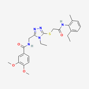 molecular formula C25H31N5O4S B4085535 N-{[4-ethyl-5-({2-[(2-ethyl-6-methylphenyl)amino]-2-oxoethyl}sulfanyl)-4H-1,2,4-triazol-3-yl]methyl}-3,4-dimethoxybenzamide 