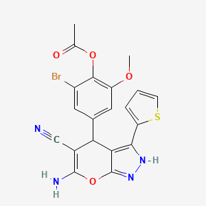 molecular formula C20H15BrN4O4S B4085548 [4-(6-Amino-5-cyano-3-thiophen-2-yl-2,4-dihydropyrano[2,3-c]pyrazol-4-yl)-2-bromo-6-methoxyphenyl] acetate 