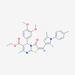 molecular formula C32H33N3O5S B408563 ethyl 5-(3,4-dimethoxyphenyl)-2-{[2,5-dimethyl-1-(4-methylphenyl)-1H-pyrrol-3-yl]methylene}-7-methyl-3-oxo-2,3-dihydro-5H-[1,3]thiazolo[3,2-a]pyrimidine-6-carboxylate 