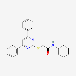 molecular formula C25H27N3OS B4085844 N-cyclohexyl-2-[(4,6-diphenylpyrimidin-2-yl)sulfanyl]propanamide 
