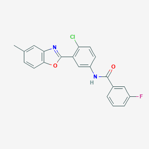 molecular formula C21H14ClFN2O2 B408596 N-[4-chloro-3-(5-methyl-1,3-benzoxazol-2-yl)phenyl]-3-fluorobenzamide 