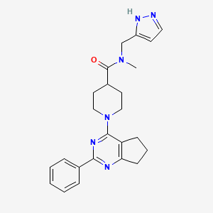 molecular formula C24H28N6O B4086240 N-methyl-1-(2-phenyl-6,7-dihydro-5H-cyclopenta[d]pyrimidin-4-yl)-N-(1H-pyrazol-5-ylmethyl)piperidine-4-carboxamide 
