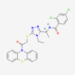 molecular formula C27H23Cl2N5O2S2 B4086255 2,4-dichloro-N-[1-(4-ethyl-5-{[2-oxo-2-(10H-phenothiazin-10-yl)ethyl]sulfanyl}-4H-1,2,4-triazol-3-yl)ethyl]benzamide 