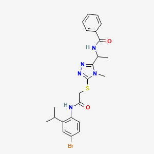 molecular formula C23H26BrN5O2S B4086286 N-(1-{5-[(2-{[4-bromo-2-(propan-2-yl)phenyl]amino}-2-oxoethyl)sulfanyl]-4-methyl-4H-1,2,4-triazol-3-yl}ethyl)benzamide 