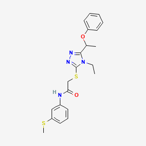 molecular formula C21H24N4O2S2 B4086296 2-[[4-ethyl-5-(1-phenoxyethyl)-1,2,4-triazol-3-yl]sulfanyl]-N-(3-methylsulfanylphenyl)acetamide 