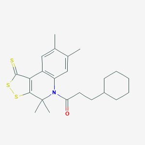 B408630 3-Cyclohexyl-1-(4,4,7,8-tetramethyl-1-sulfanylidenedithiolo[3,4-c]quinolin-5-yl)propan-1-one CAS No. 351191-97-4