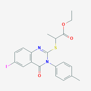 molecular formula C20H19IN2O3S B4086348 ethyl 2-{[6-iodo-3-(4-methylphenyl)-4-oxo-3,4-dihydro-2-quinazolinyl]thio}propanoate 