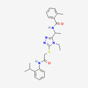 molecular formula C25H31N5O2S B4086611 N-(1-{4-ethyl-5-[(2-oxo-2-{[2-(propan-2-yl)phenyl]amino}ethyl)sulfanyl]-4H-1,2,4-triazol-3-yl}ethyl)-2-methylbenzamide 