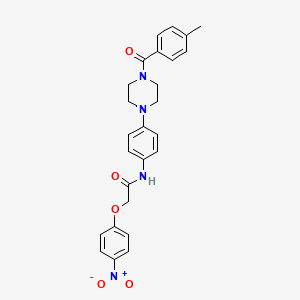 molecular formula C26H26N4O5 B4086677 N-(4-{4-[(4-methylphenyl)carbonyl]piperazin-1-yl}phenyl)-2-(4-nitrophenoxy)acetamide 