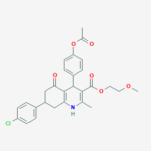 molecular formula C28H28ClNO6 B408678 2-Methoxyethyl 4-[4-(acetyloxy)phenyl]-7-(4-chlorophenyl)-2-methyl-5-oxo-1,4,5,6,7,8-hexahydroquinoline-3-carboxylate 
