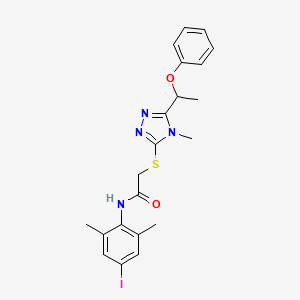 molecular formula C21H23IN4O2S B4086808 N-(4-iodo-2,6-dimethylphenyl)-2-{[4-methyl-5-(1-phenoxyethyl)-4H-1,2,4-triazol-3-yl]sulfanyl}acetamide 