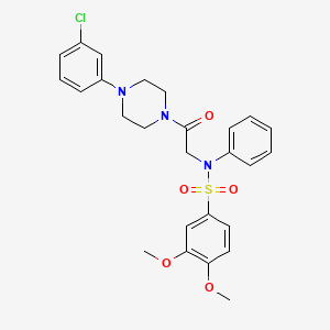 molecular formula C26H28ClN3O5S B4086880 N-{2-[4-(3-chlorophenyl)piperazin-1-yl]-2-oxoethyl}-3,4-dimethoxy-N-phenylbenzenesulfonamide 