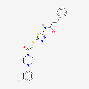 molecular formula C23H24ClN5O2S2 B4086885 N-[5-({2-[4-(3-chlorophenyl)piperazin-1-yl]-2-oxoethyl}sulfanyl)-1,3,4-thiadiazol-2-yl]-3-phenylpropanamide 