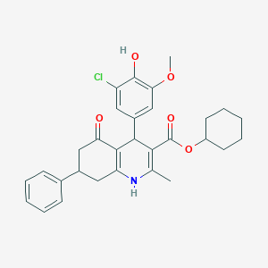 molecular formula C30H32ClNO5 B408694 cyclohexyl 4-(3-chloro-4-hydroxy-5-methoxyphenyl)-2-methyl-5-oxo-7-phenyl-1,4,5,6,7,8-hexahydroquinoline-3-carboxylate 