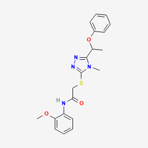 molecular formula C20H22N4O3S B4086968 N-(2-methoxyphenyl)-2-{[4-methyl-5-(1-phenoxyethyl)-4H-1,2,4-triazol-3-yl]sulfanyl}acetamide 