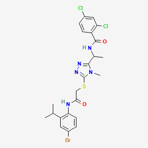 molecular formula C23H24BrCl2N5O2S B4087527 N-(1-{5-[(2-{[4-bromo-2-(propan-2-yl)phenyl]amino}-2-oxoethyl)sulfanyl]-4-methyl-4H-1,2,4-triazol-3-yl}ethyl)-2,4-dichlorobenzamide 
