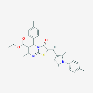 molecular formula C31H31N3O3S B408757 ETHYL (2Z)-2-{[2,5-DIMETHYL-1-(4-METHYLPHENYL)-1H-PYRROL-3-YL]METHYLIDENE}-7-METHYL-5-(4-METHYLPHENYL)-3-OXO-2H,3H,5H-[1,3]THIAZOLO[3,2-A]PYRIMIDINE-6-CARBOXYLATE 