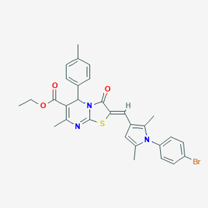 molecular formula C30H28BrN3O3S B408758 ETHYL (2Z)-2-{[1-(4-BROMOPHENYL)-2,5-DIMETHYL-1H-PYRROL-3-YL]METHYLIDENE}-7-METHYL-5-(4-METHYLPHENYL)-3-OXO-2H,3H,5H-[1,3]THIAZOLO[3,2-A]PYRIMIDINE-6-CARBOXYLATE 