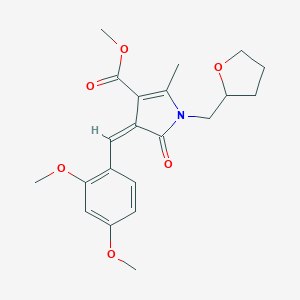 molecular formula C21H25NO6 B408776 METHYL (4Z)-4-[(2,4-DIMETHOXYPHENYL)METHYLIDENE]-2-METHYL-5-OXO-1-[(OXOLAN-2-YL)METHYL]-4,5-DIHYDRO-1H-PYRROLE-3-CARBOXYLATE 