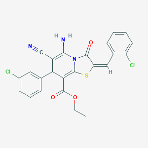 molecular formula C24H17Cl2N3O3S B408811 ethyl 5-amino-2-(2-chlorobenzylidene)-7-(3-chlorophenyl)-6-cyano-3-oxo-2,3-dihydro-7H-[1,3]thiazolo[3,2-a]pyridine-8-carboxylate 