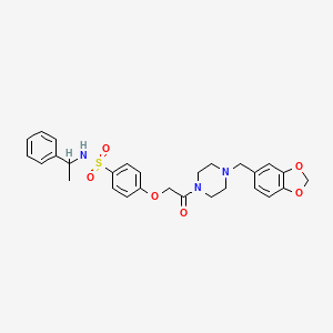 molecular formula C28H31N3O6S B4088713 4-[2-[4-(1,3-benzodioxol-5-ylmethyl)piperazin-1-yl]-2-oxoethoxy]-N-(1-phenylethyl)benzenesulfonamide 