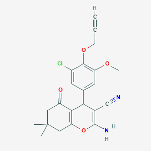 molecular formula C22H21ClN2O4 B4088764 2-amino-4-(3-chloro-5-methoxy-4-prop-2-ynoxyphenyl)-7,7-dimethyl-5-oxo-6,8-dihydro-4H-chromene-3-carbonitrile 