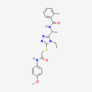 molecular formula C23H27N5O3S B4089197 N-{1-[4-ethyl-5-({2-[(4-methoxyphenyl)amino]-2-oxoethyl}sulfanyl)-4H-1,2,4-triazol-3-yl]ethyl}-2-methylbenzamide CAS No. 694499-27-9