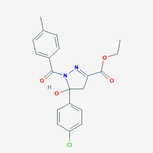 molecular formula C20H19ClN2O4 B408986 ethyl 5-(4-chlorophenyl)-5-hydroxy-1-(4-methylbenzoyl)-4,5-dihydro-1H-pyrazole-3-carboxylate 