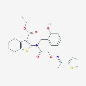 molecular formula C26H28N2O5S2 B409054 Ethyl 2-{(2-hydroxybenzyl)[({[1-(2-thienyl)ethylidene]amino}oxy)acetyl]amino}-4,5,6,7-tetrahydro-1-benzothiophene-3-carboxylate 