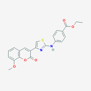 molecular formula C22H18N2O5S B409133 ethyl 4-{[4-(8-methoxy-2-oxo-2H-chromen-3-yl)-1,3-thiazol-2-yl]amino}benzoate 
