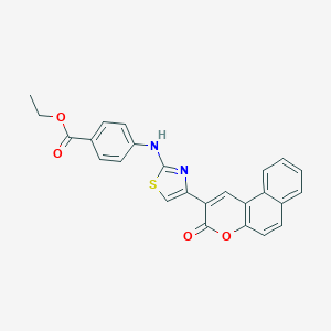molecular formula C25H18N2O4S B409134 ETHYL 4-[(4-{3-OXO-3H-BENZO[F]CHROMEN-2-YL}-1,3-THIAZOL-2-YL)AMINO]BENZOATE 
