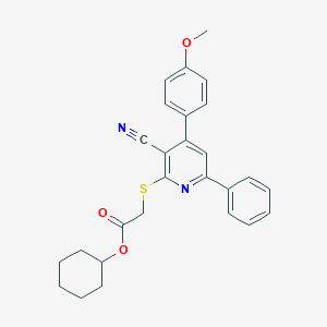 molecular formula C27H26N2O3S B409249 Cyclohexyl {[3-cyano-4-(4-methoxyphenyl)-6-phenyl-2-pyridinyl]sulfanyl}acetate 