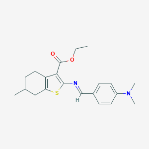 molecular formula C21H26N2O2S B409284 Ethyl 2-{[4-(dimethylamino)benzylidene]amino}-6-methyl-4,5,6,7-tetrahydro-1-benzothiophene-3-carboxylate 