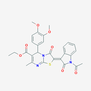 molecular formula C28H25N3O7S B409345 ethyl (2Z)-2-(1-acetyl-2-oxoindol-3-ylidene)-5-(3,4-dimethoxyphenyl)-7-methyl-3-oxo-5H-[1,3]thiazolo[3,2-a]pyrimidine-6-carboxylate CAS No. 324542-80-5