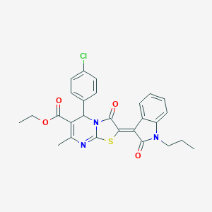 molecular formula C27H24ClN3O4S B409375 ethyl (2Z)-5-(4-chlorophenyl)-7-methyl-3-oxo-2-(2-oxo-1-propylindol-3-ylidene)-5H-[1,3]thiazolo[3,2-a]pyrimidine-6-carboxylate CAS No. 312937-49-8
