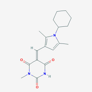molecular formula C18H23N3O3 B409410 5-[(1-cyclohexyl-2,5-dimethyl-1H-pyrrol-3-yl)methylene]-1-methyl-2,4,6(1H,3H,5H)-pyrimidinetrione 