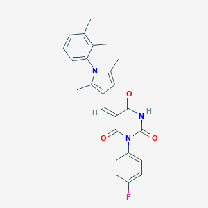 molecular formula C25H22FN3O3 B409417 5-{[1-(2,3-dimethylphenyl)-2,5-dimethyl-1H-pyrrol-3-yl]methylene}-1-(4-fluorophenyl)-2,4,6(1H,3H,5H)-pyrimidinetrione 