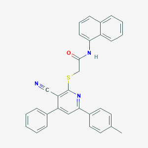 molecular formula C31H23N3OS B409432 2-{[3-cyano-6-(4-methylphenyl)-4-phenyl-2-pyridinyl]sulfanyl}-N-(1-naphthyl)acetamide 