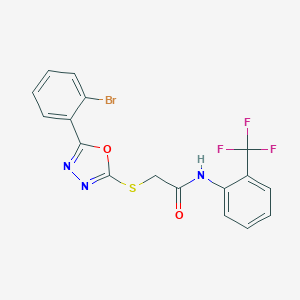 molecular formula C17H11BrF3N3O2S B409433 2-((5-(2-Bromophenyl)-1,3,4-oxadiazol-2-yl)thio)-N-(2-(trifluoromethyl)phenyl)acetamide CAS No. 332170-99-7