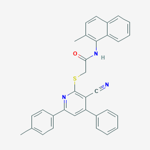 molecular formula C32H25N3OS B409450 2-{[3-cyano-6-(4-methylphenyl)-4-phenyl-2-pyridinyl]sulfanyl}-N-(2-methyl-1-naphthyl)acetamide 