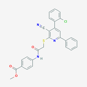 molecular formula C28H20ClN3O3S B409507 Methyl 4-(2-((4-(2-chlorophenyl)-3-cyano-6-phenylpyridin-2-yl)thio)acetamido)benzoate CAS No. 332162-82-0