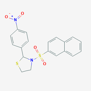 molecular formula C19H16N2O4S2 B409524 3-(naphthalen-2-ylsulfonyl)-2-(4-nitrophenyl)thiazolidine 
