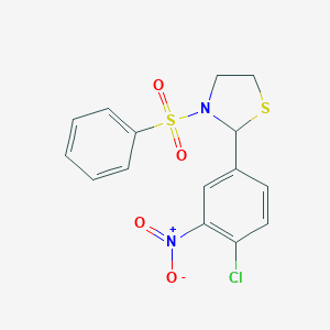 molecular formula C15H13ClN2O4S2 B409528 2-{4-Chloro-3-nitrophenyl}-3-(phenylsulfonyl)-1,3-thiazolidine 
